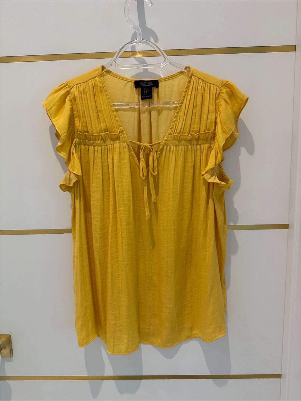 RACHEL Rachel Roy Yellow Tie-Front Flutter Sleeve Top